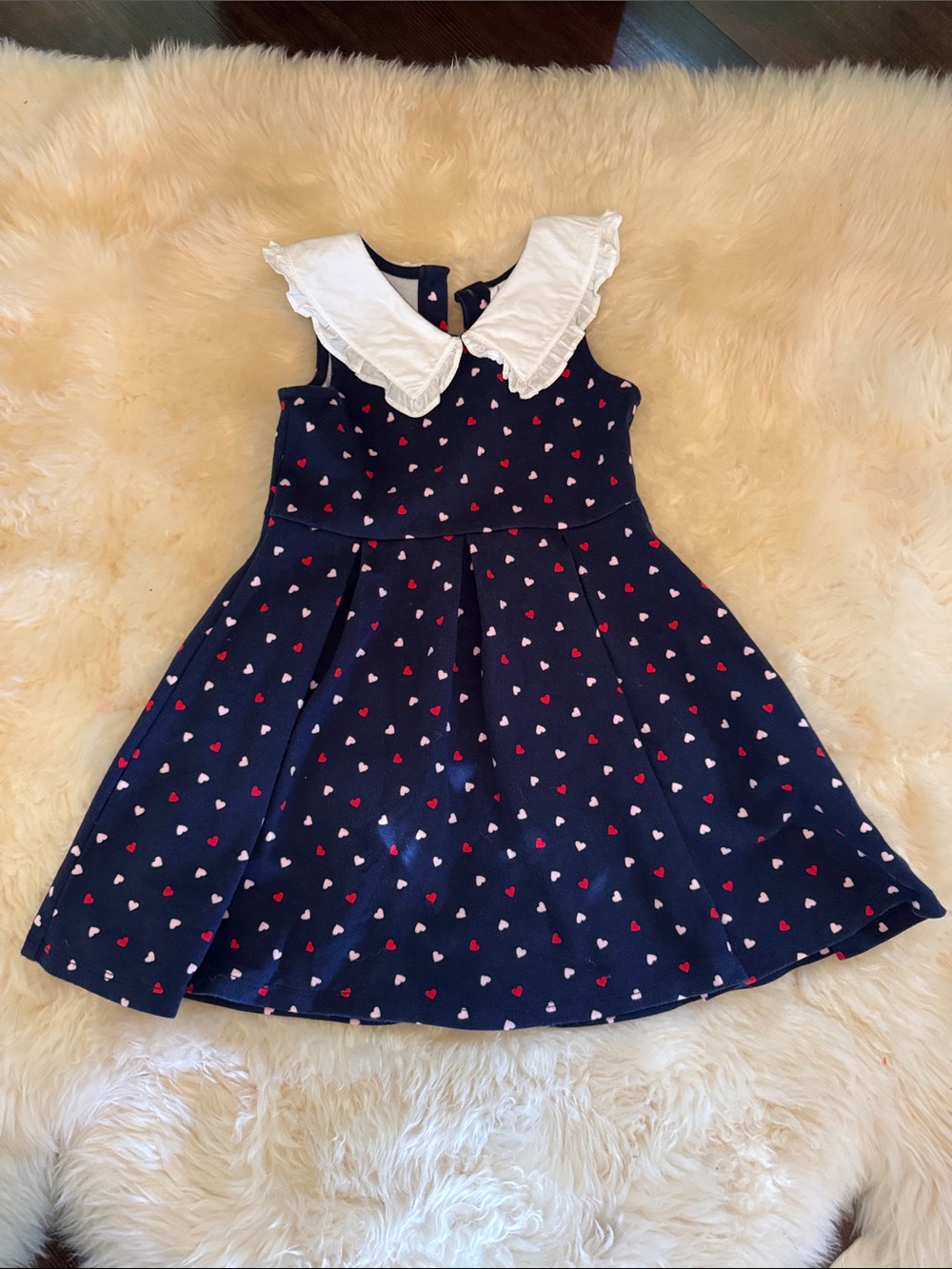 Janie and Jack Navy Dress with White Collar and Pink Heart Print